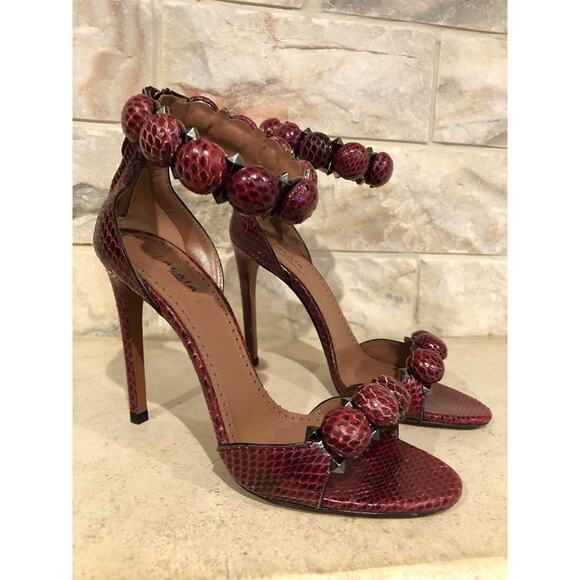 Alaia Bombe 110mm Red Snakeskin Studded Ankle Strap Sandal Heel Pumps Shoe 36 - Picture 4 of 8